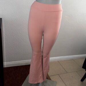 Women's Pink Ribbed Flare Leggings